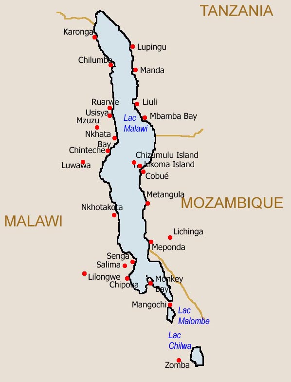 Carte du lac Malawi (Nyassa)